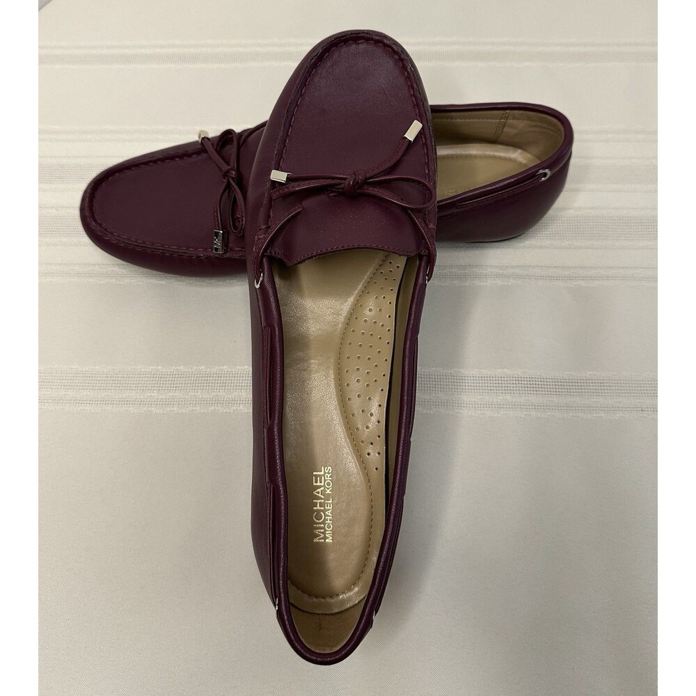 Michael Kors Sutton Moc Dark Berry Leather Flat Loafers Shoes Women’s Size 11 M